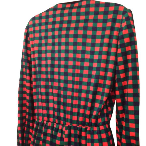 Vintage 60s Anjac Jack Needleman Checked Dress -M(8) Zip-Front Collar Red Teal - Picture 10 of 10